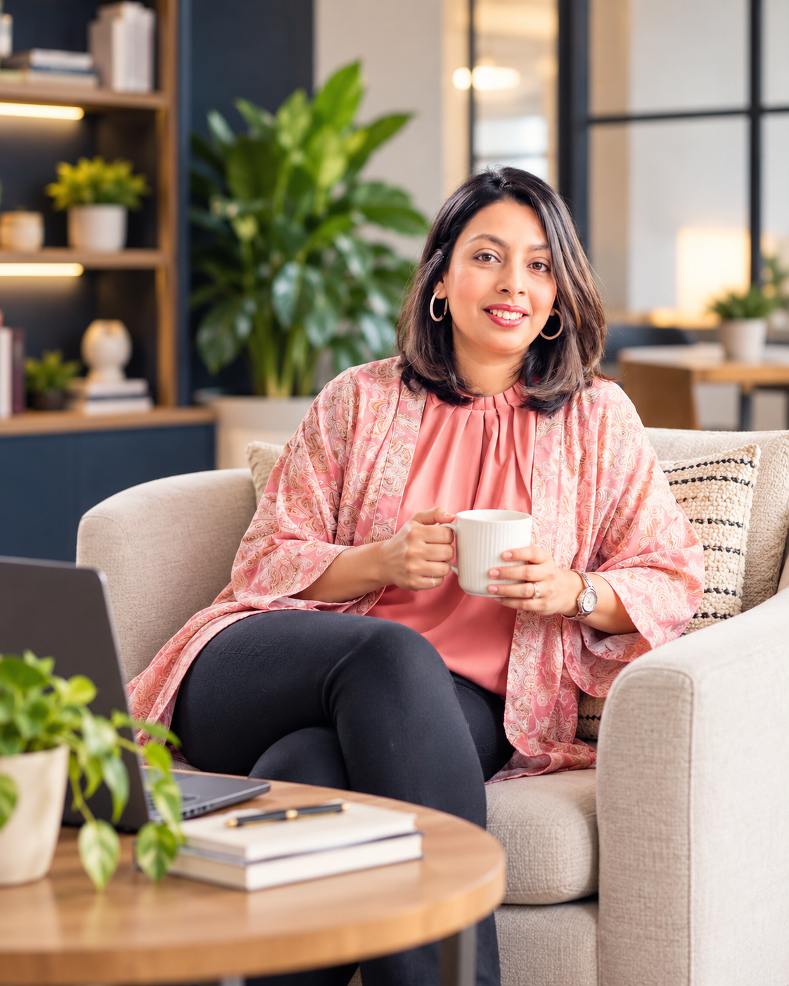 Nadia Omair with a coffee